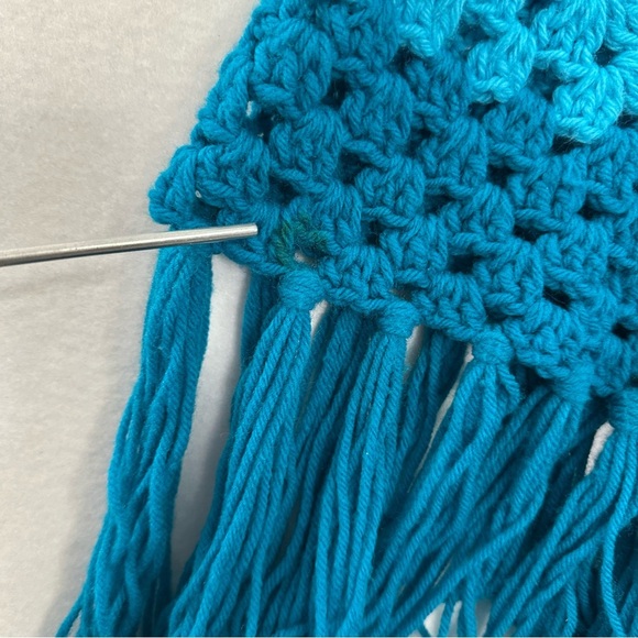 Handmade Teal Crochet Poncho Oversized Duster Boho Hippie Granny  *READ - Picture 11 of 12